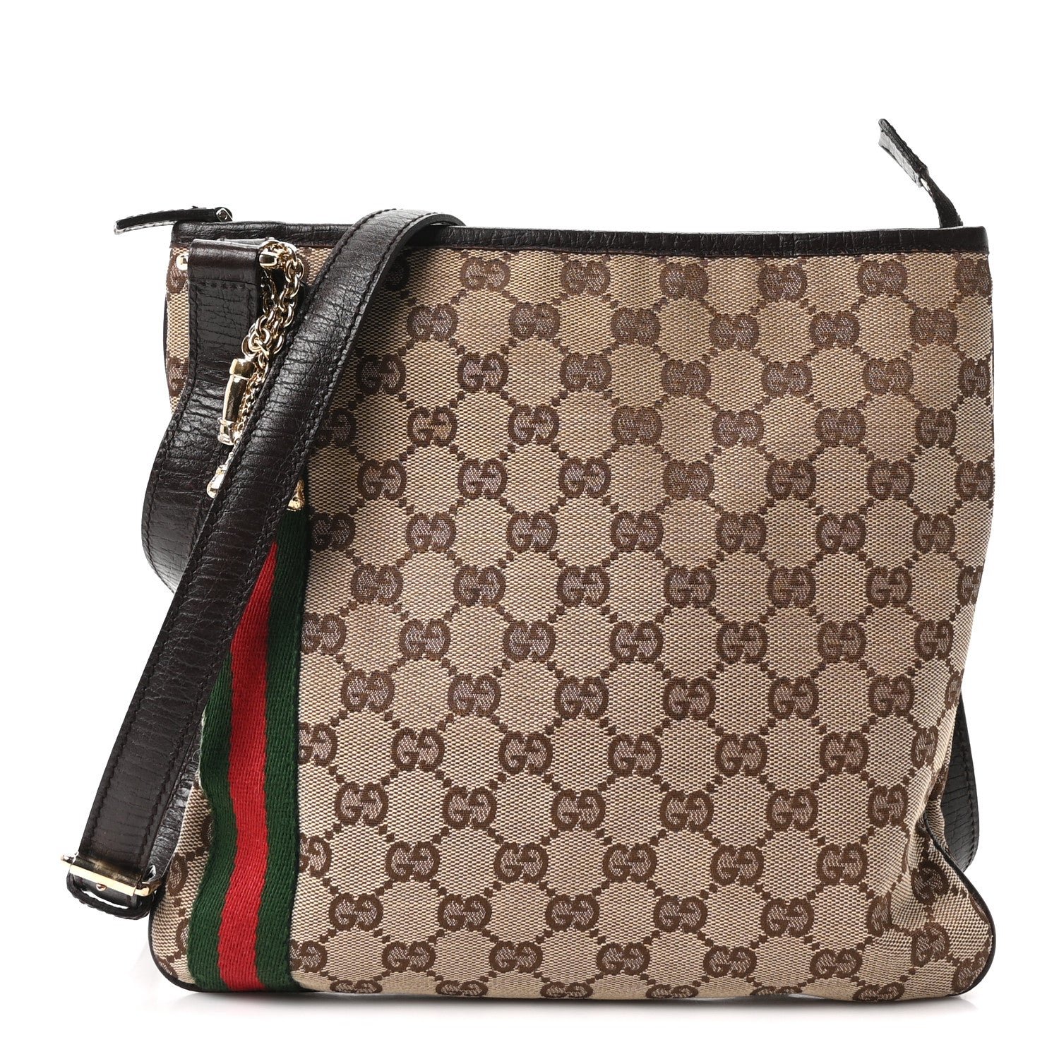 Gucci Monogram Web Jolicoeur Charms Messenger Dark Brown