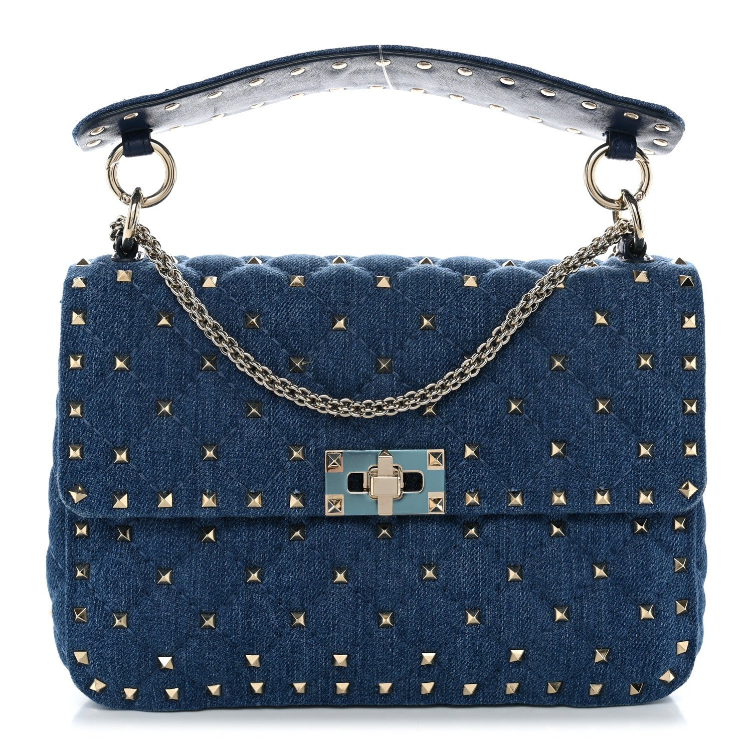 Valentino Garavani Denim Medium Rockstud Spike Shoulder Bag Denim
