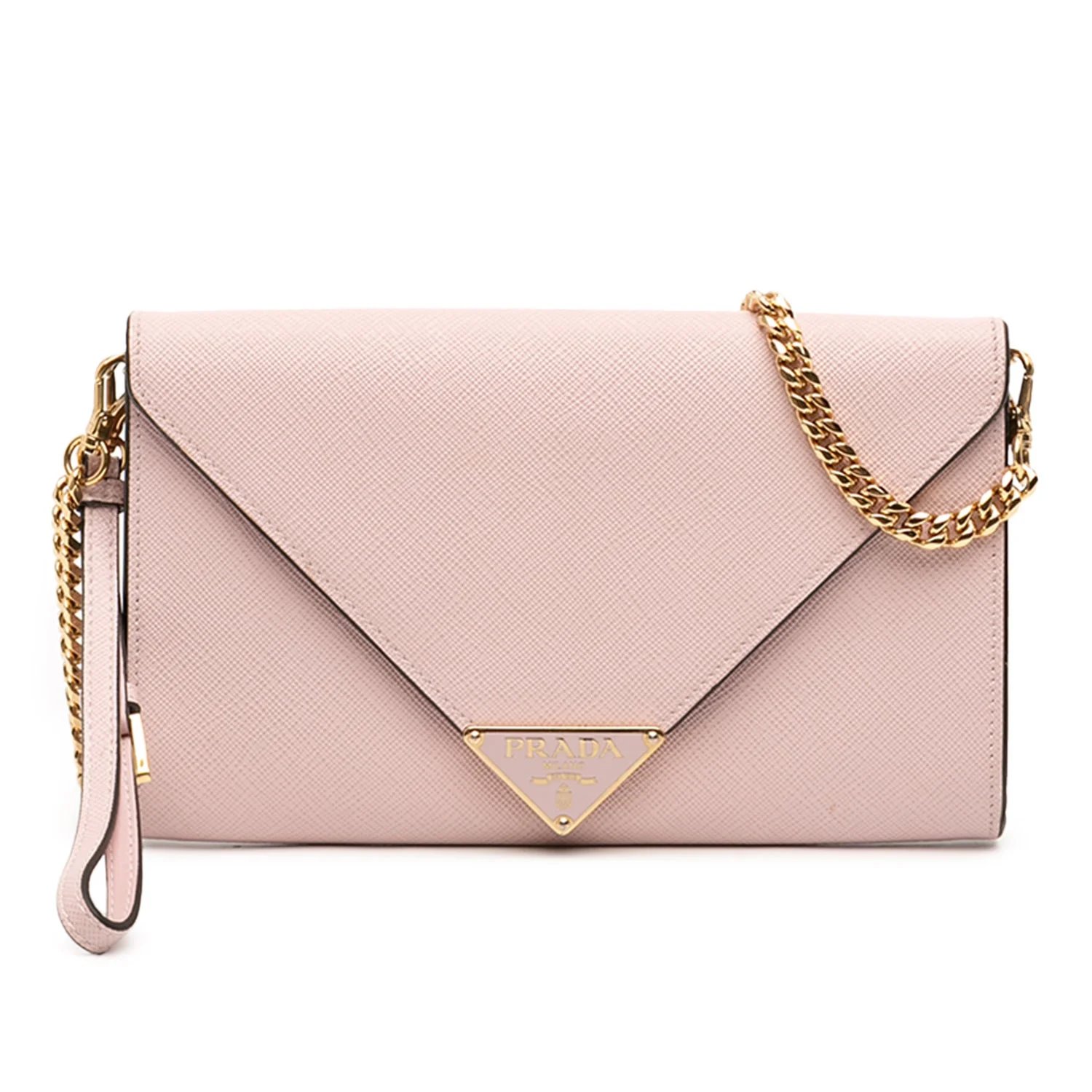 Leather Saffiano Envelope Chain Clutch