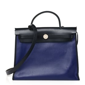 Hermes Toile H Berline Vache Hunter Herbag Zip PM 31 Bleu Encre Black