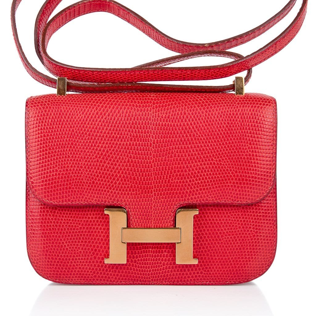 Hermes Hermes Vintage Limited Edition Micro Constance Bag Rouge Lizard with Gold Hardware