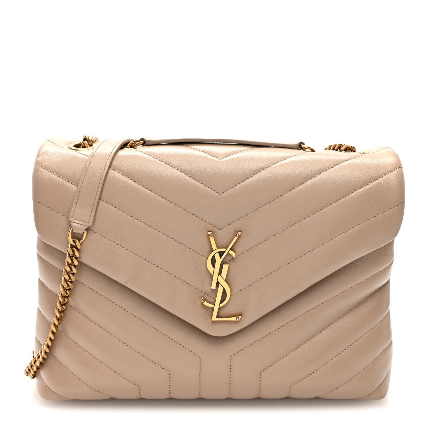 Saint Laurent Calfskin Y Quilted Monogram Medium Loulou Chain Satchel Dark Beige