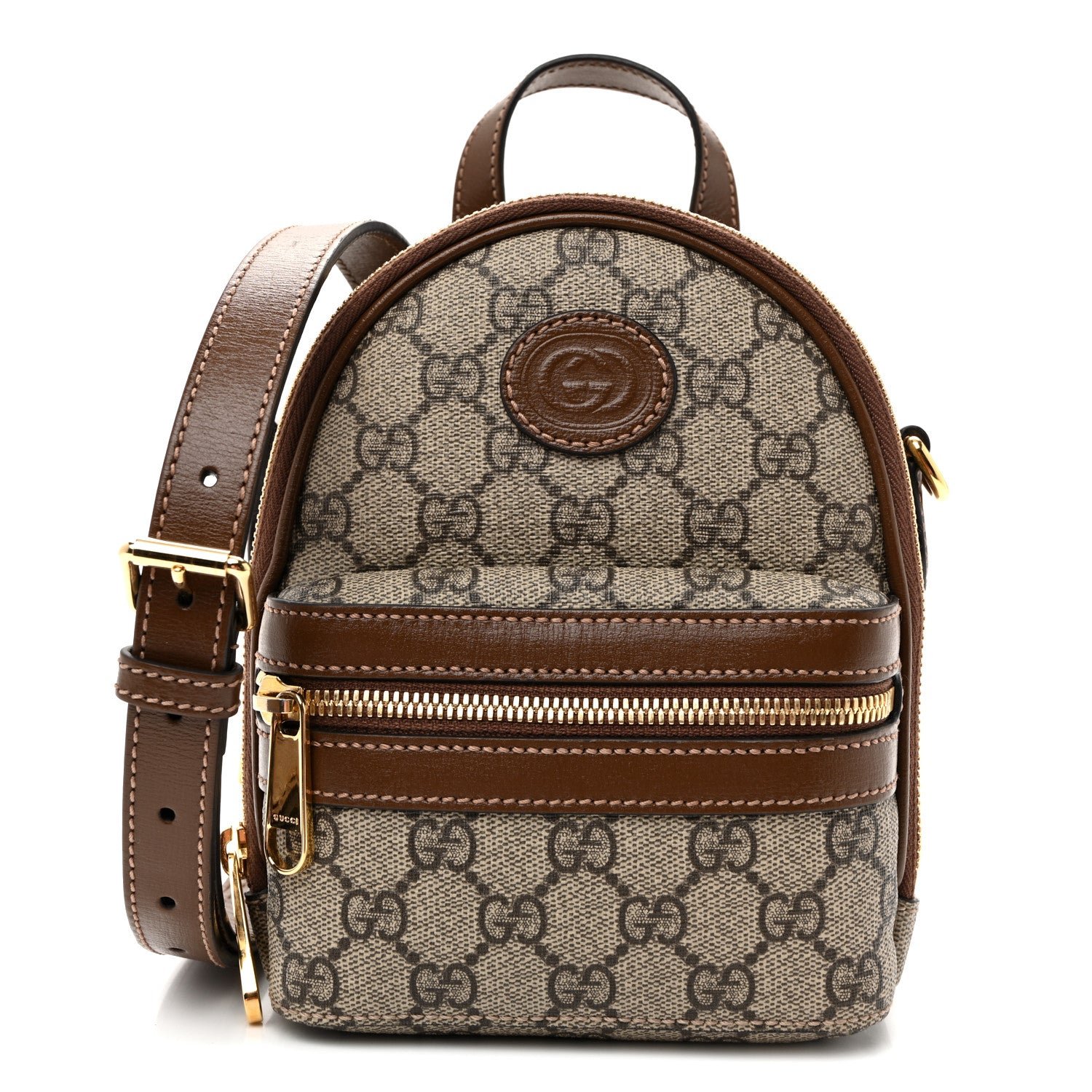Gucci GG Supreme Monogram Azalea Calfskin Retro Interlocking G Multi-Function Bag Beige Ebony Brown Sugar