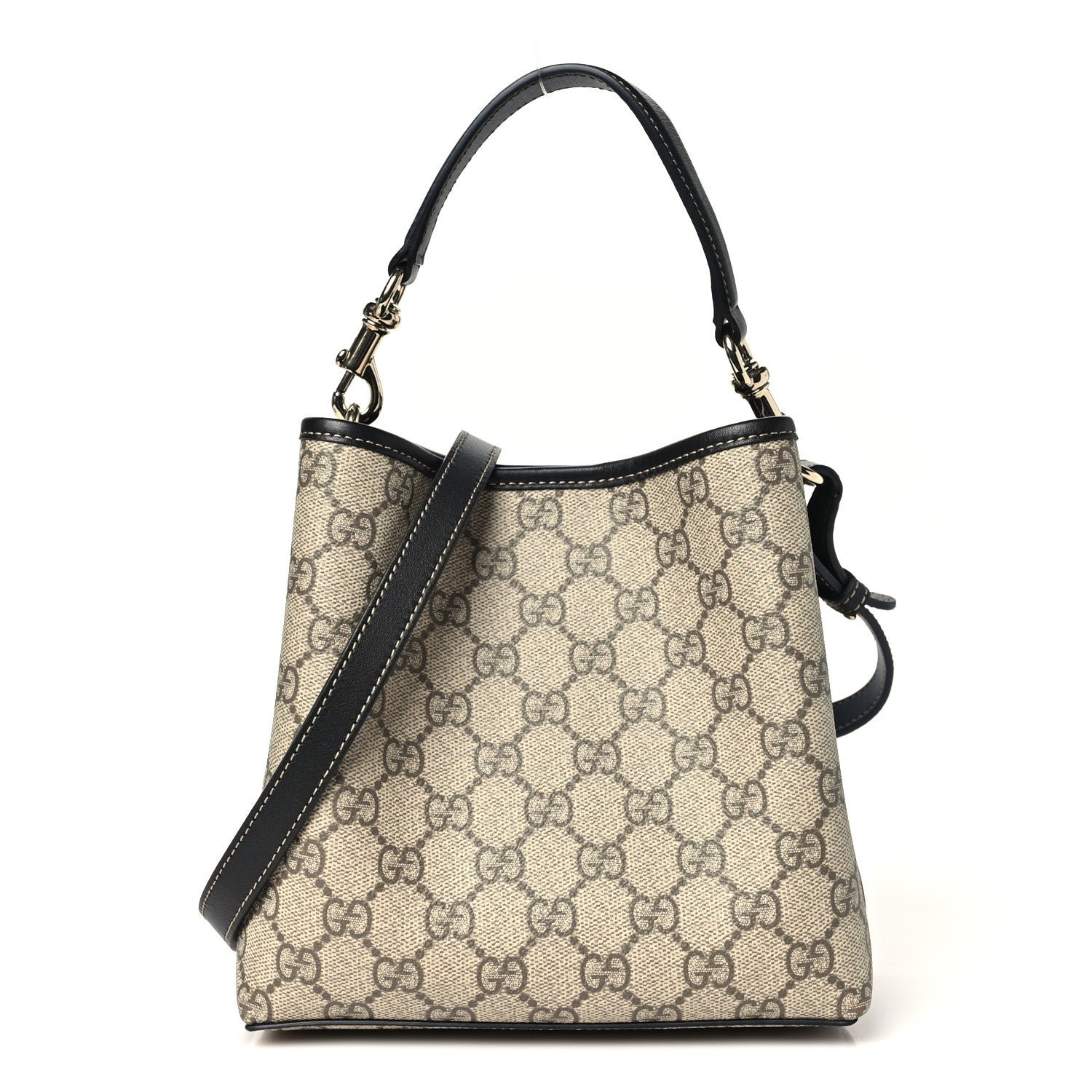 Gucci GG Supreme Monogram Emblem Mini Bucket Bag Beige Black
