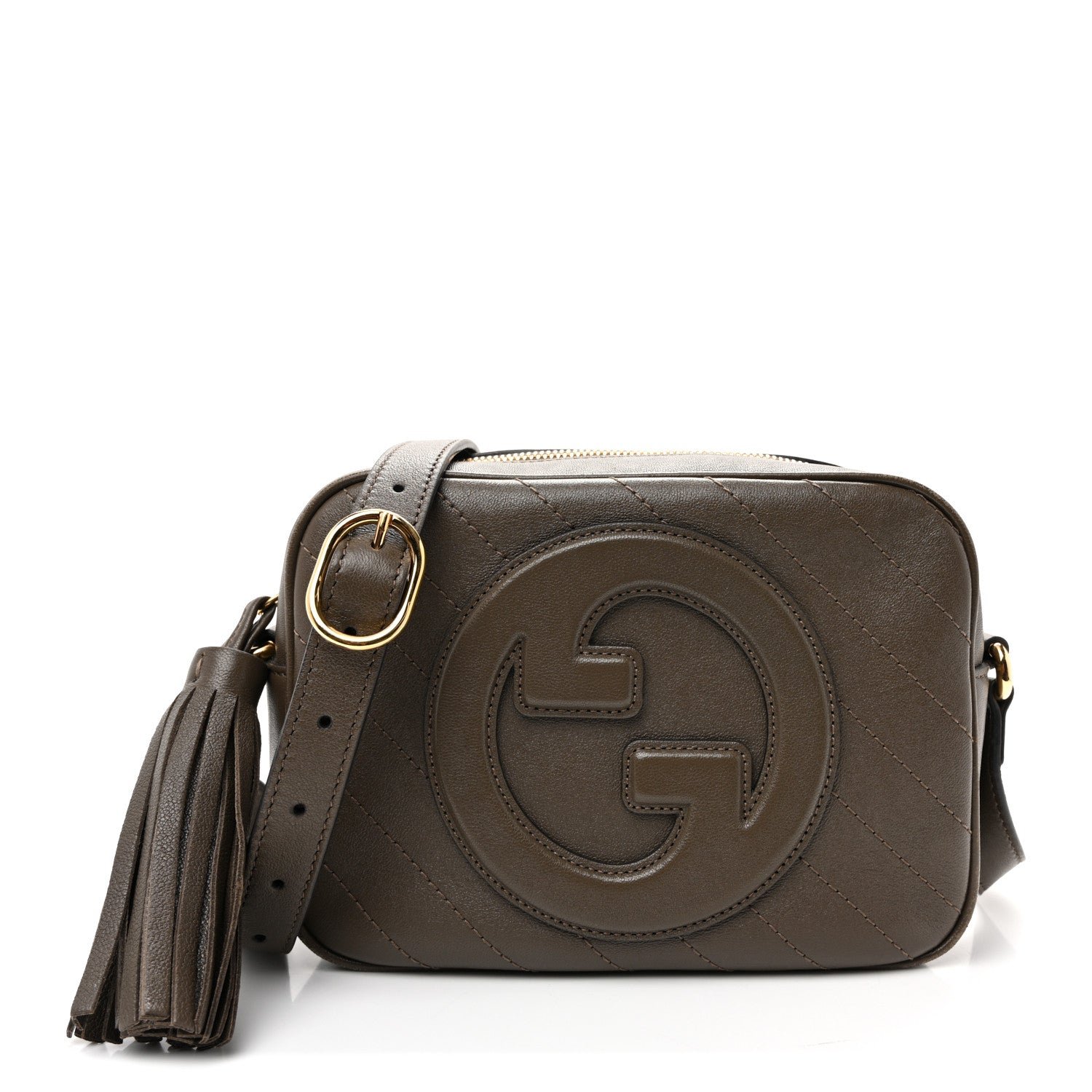 Gucci Sakai Be Green Calfskin Diagonal Stitched Small Blondie Shoulder Bag Craclet Brown