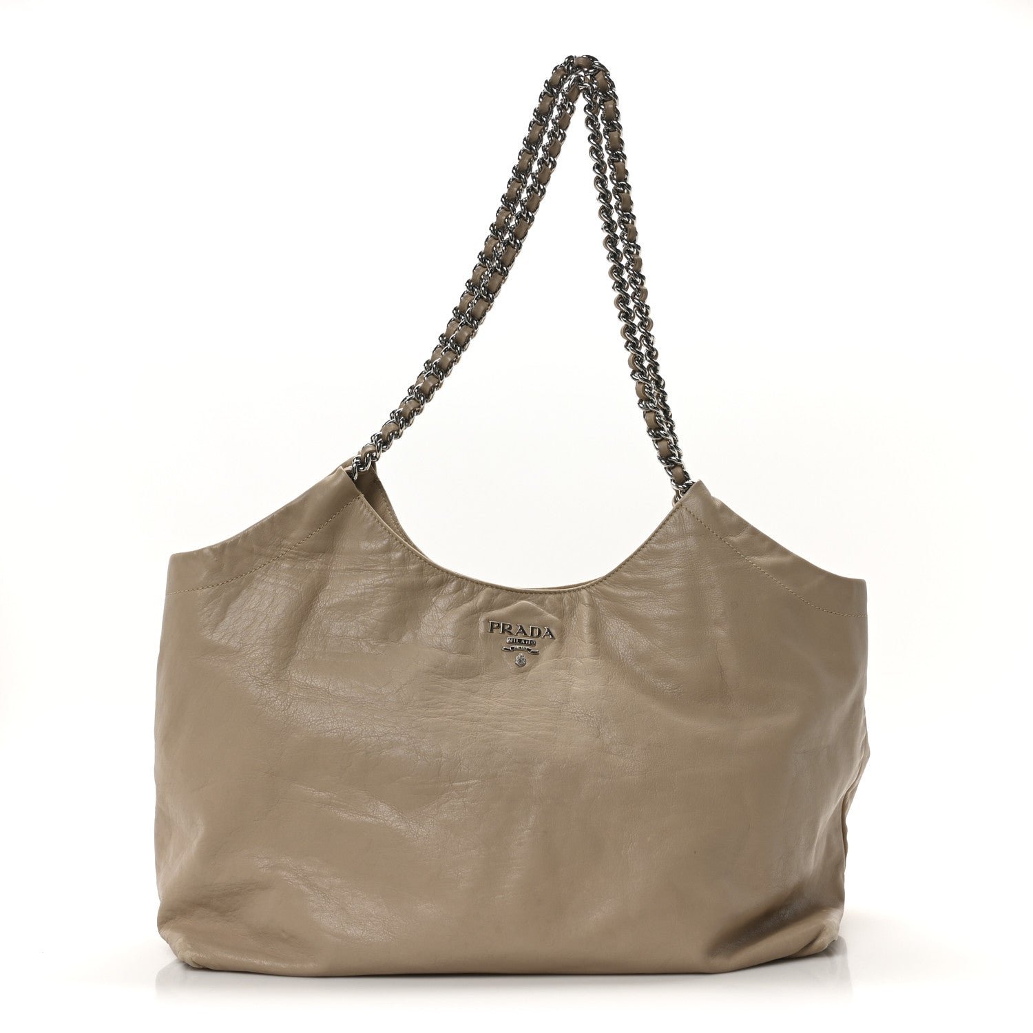 Prada Soft Calf Chain Tote Beige