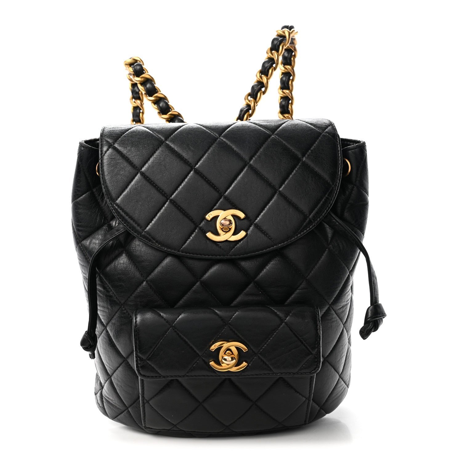Chanel Lambskin Quilted Drawstring Backpack Black