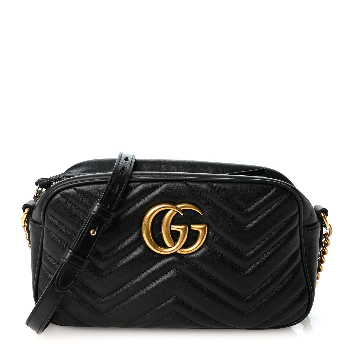 Gucci Calfskin Matelasse Small GG Marmont Chain Shoulder Bag Black