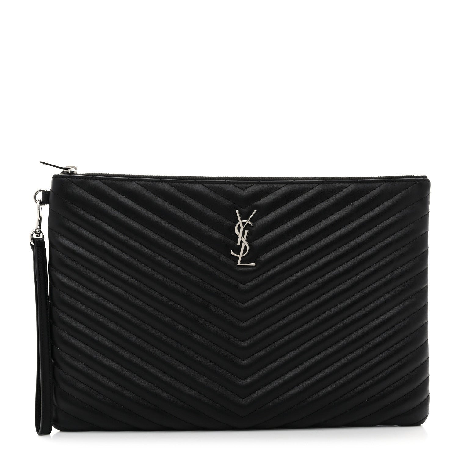 Saint Laurent Calfskin Matelasse Chevron Cassandre Monogram Document Holder Black