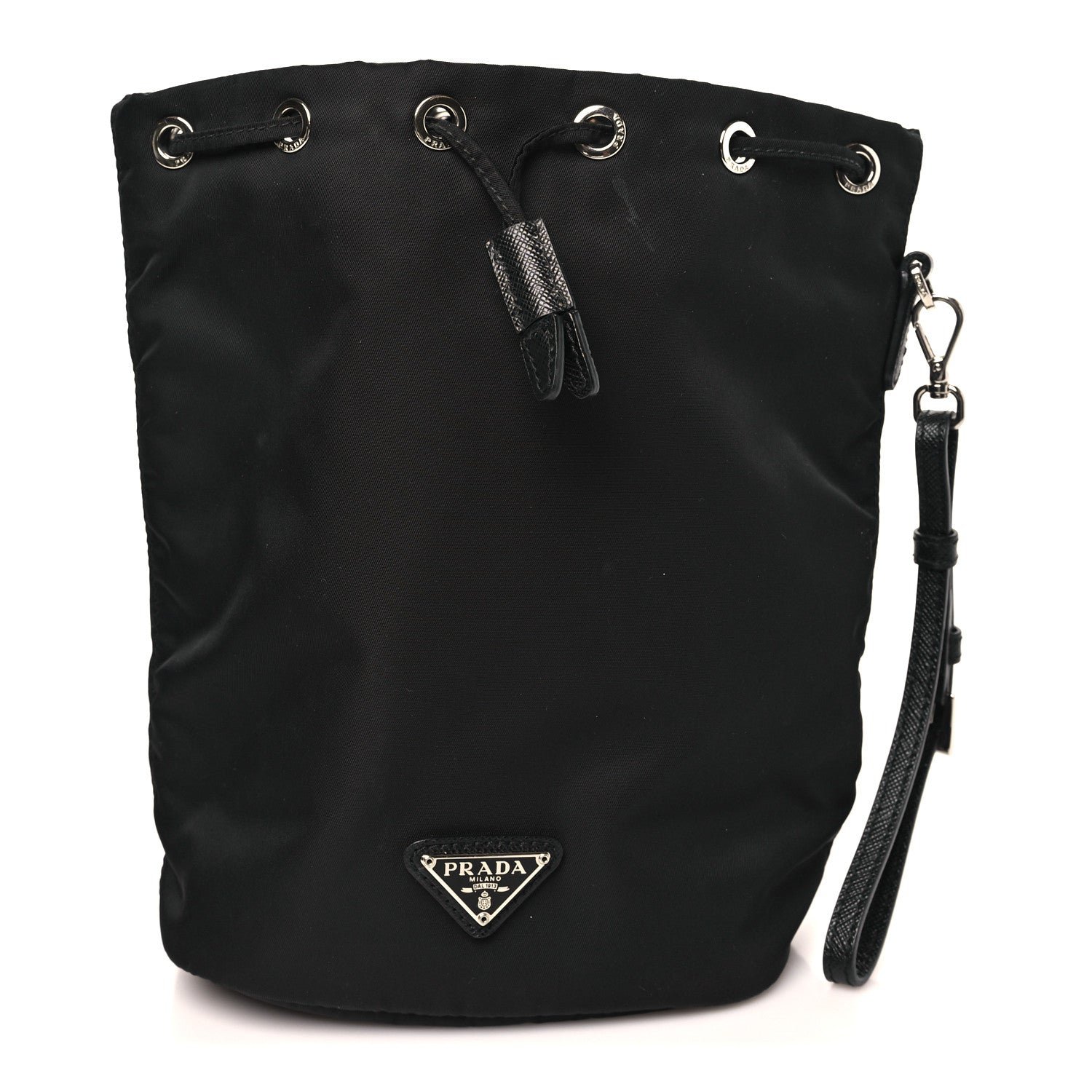 Prada Re-Nylon Vela Drawstring Wristlet Pouch Black