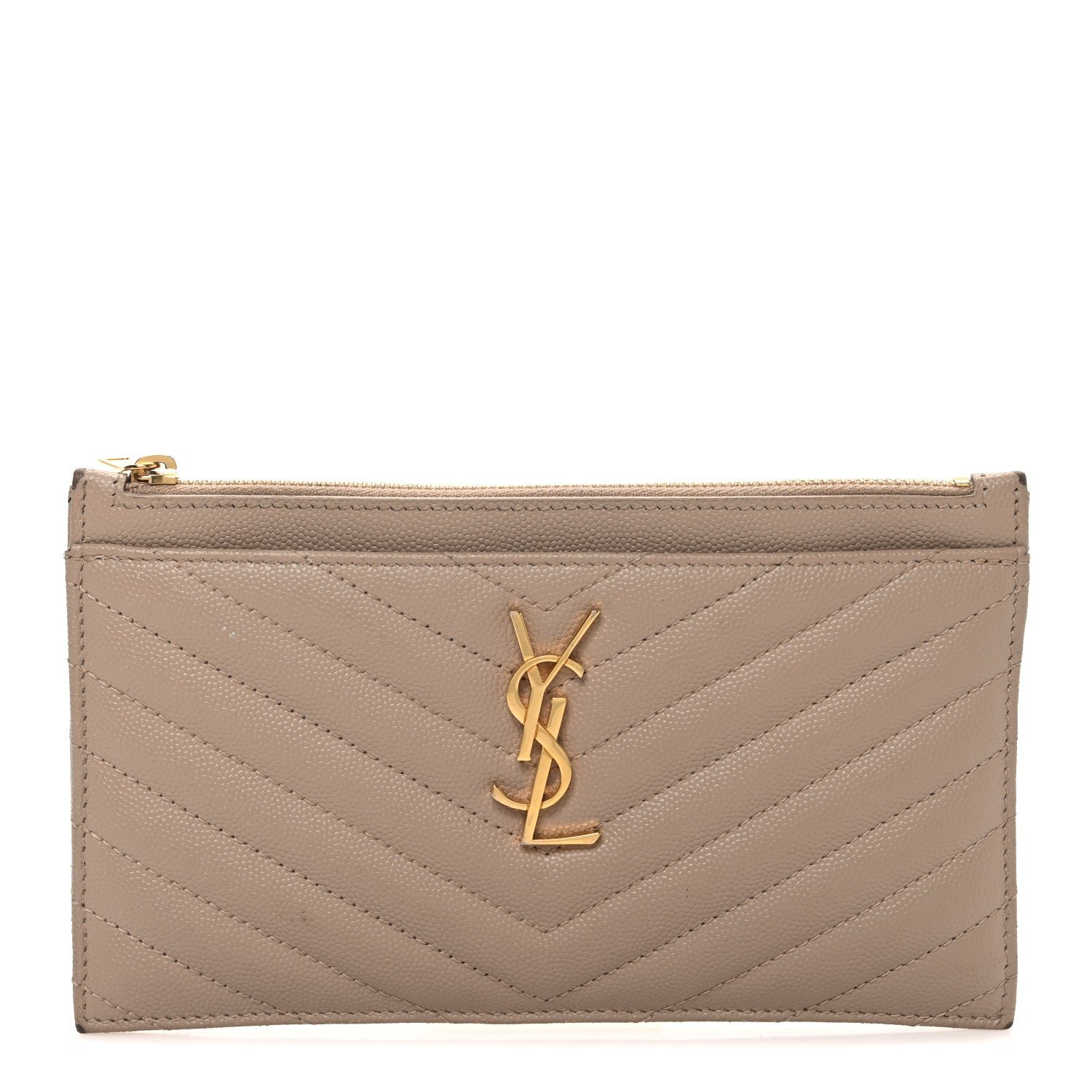 Saint Laurent Grain De Poudre Chevron Monogram Bill Pouch Dark Beige
