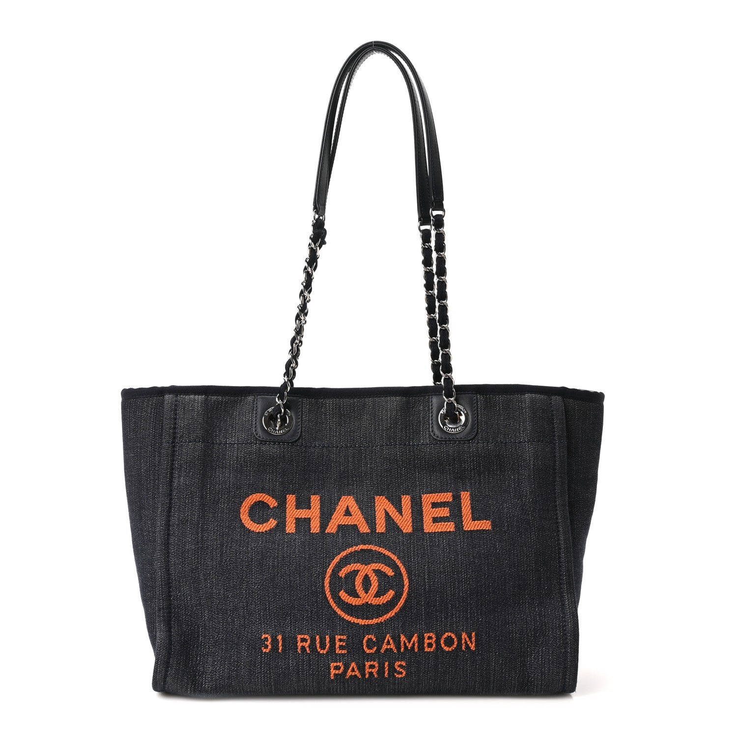 Chanel Denim Small Deauville Tote Blue Orange