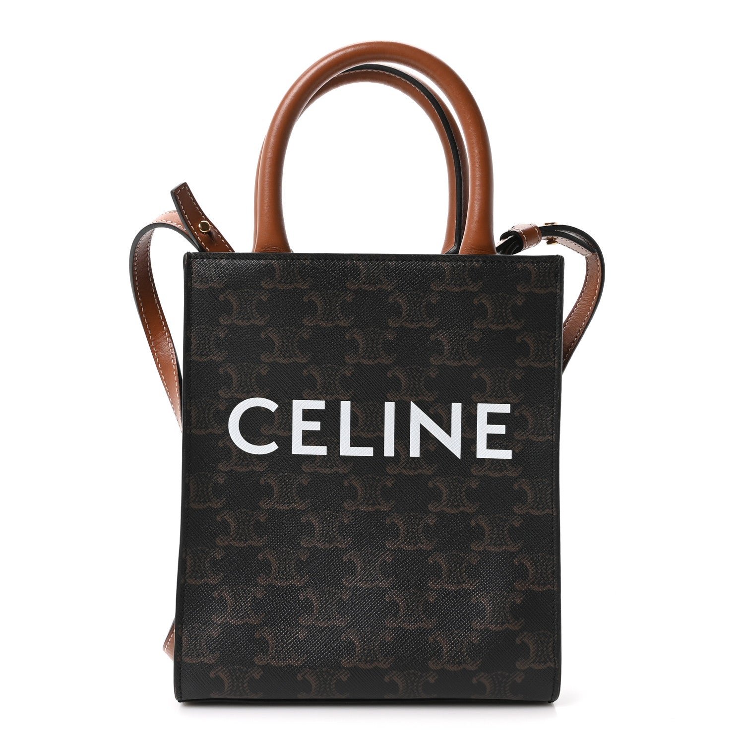Celine Triomphe Canvas Calfskin Mini Vertical Cabas Tan
