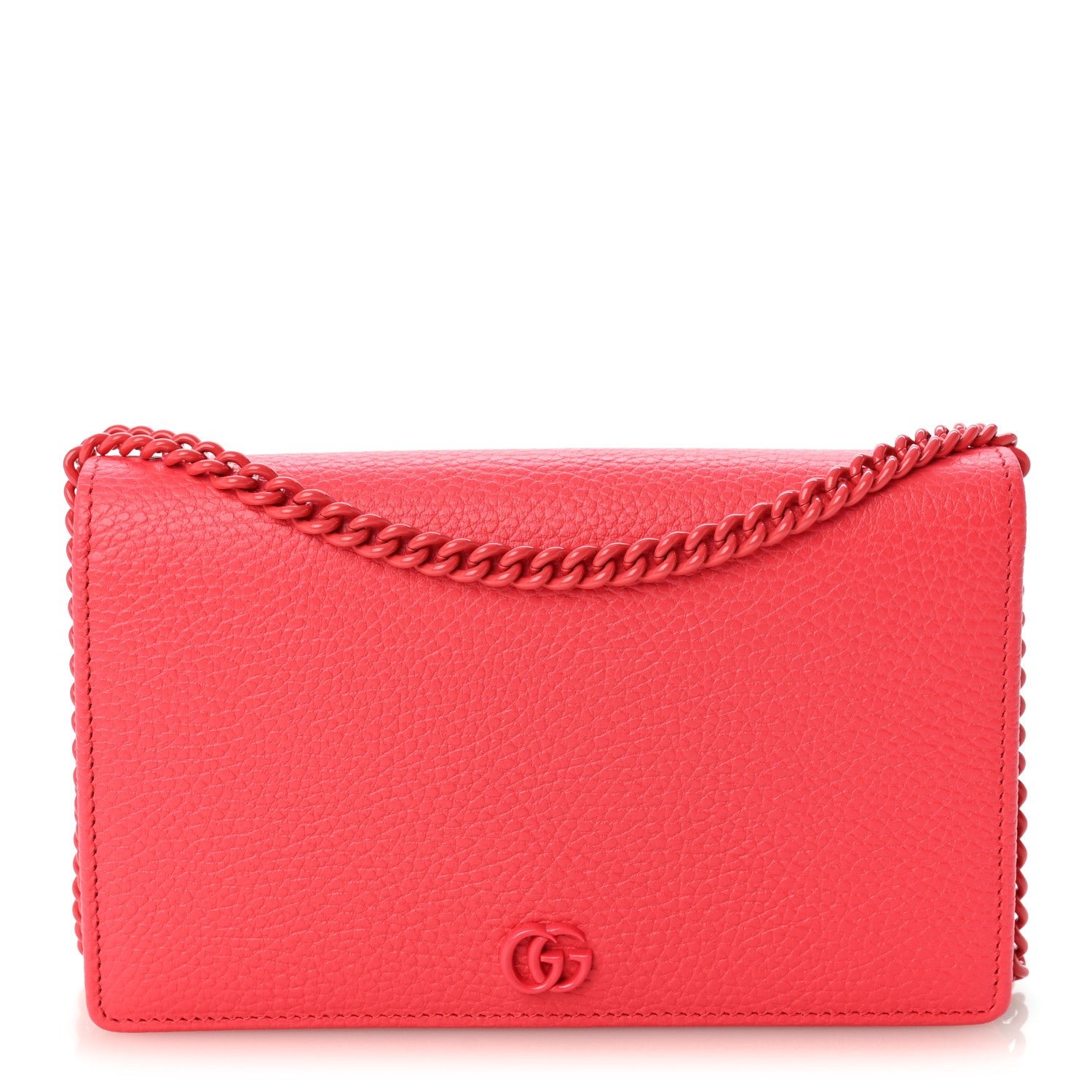 Gucci Dollar Calfskin Enamel Monochrome Mini GG Marmont Chain Wallet Runway Coral