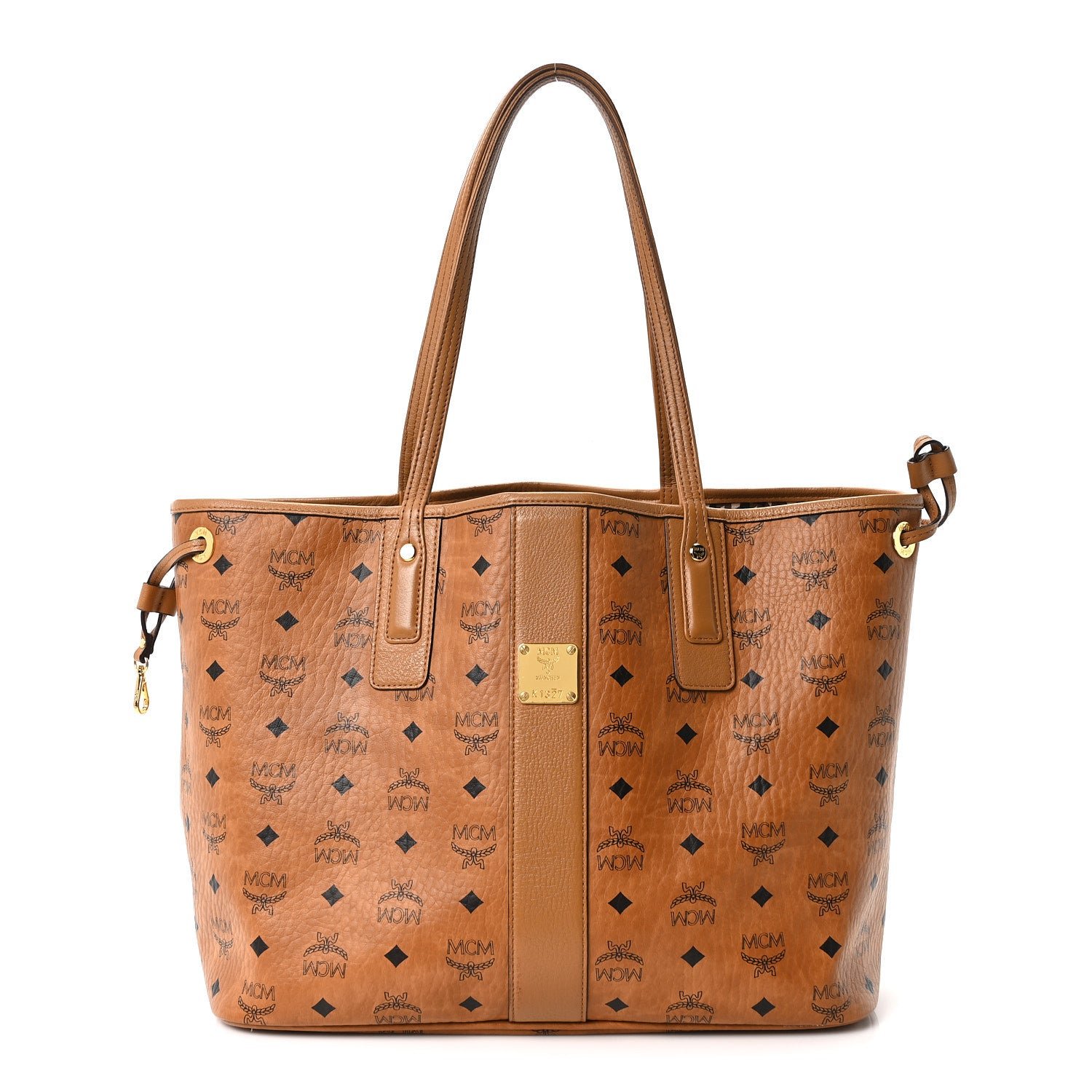 MCM Visetos Medium Liz Reversible Shopper Tote Cognac