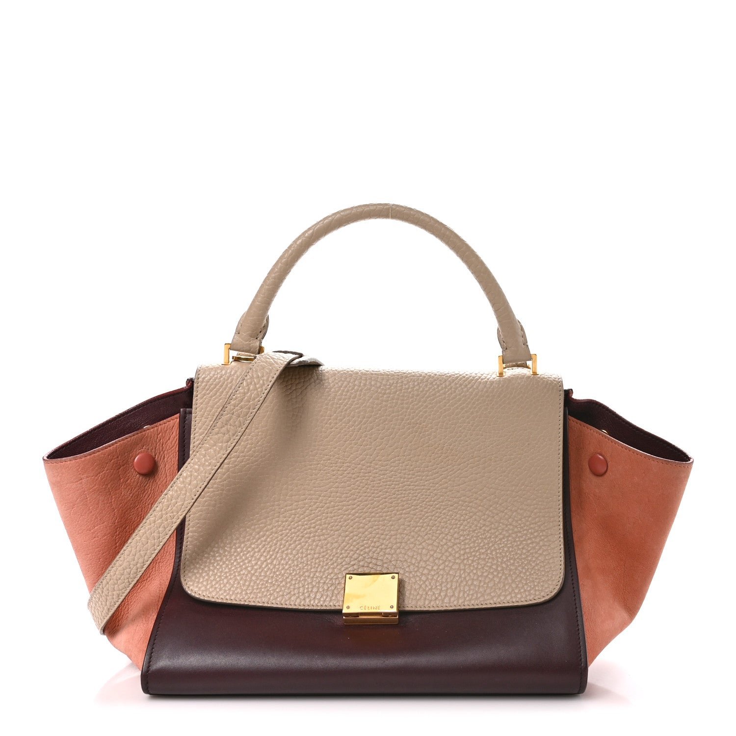 Celine Bullhide Calfskin Grained Nubuck Small Tri-Color Trapeze Medium Chamois