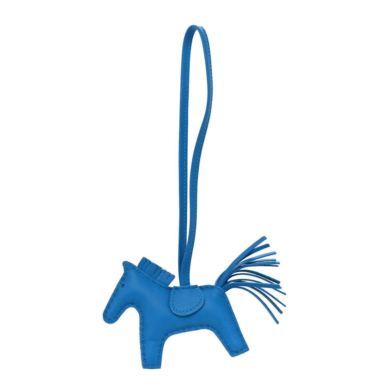 Hermes Milo Lambskin Grigri Rodeo Horse Bag Charm PM Bleu Zanzibar