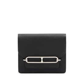 Hermes Black Chèvre Mysore Roulis Slim Wallet Palladium Hardware, 2023