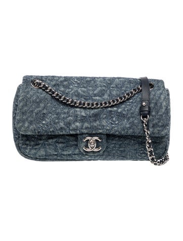 Denim Camellia Flap Bag