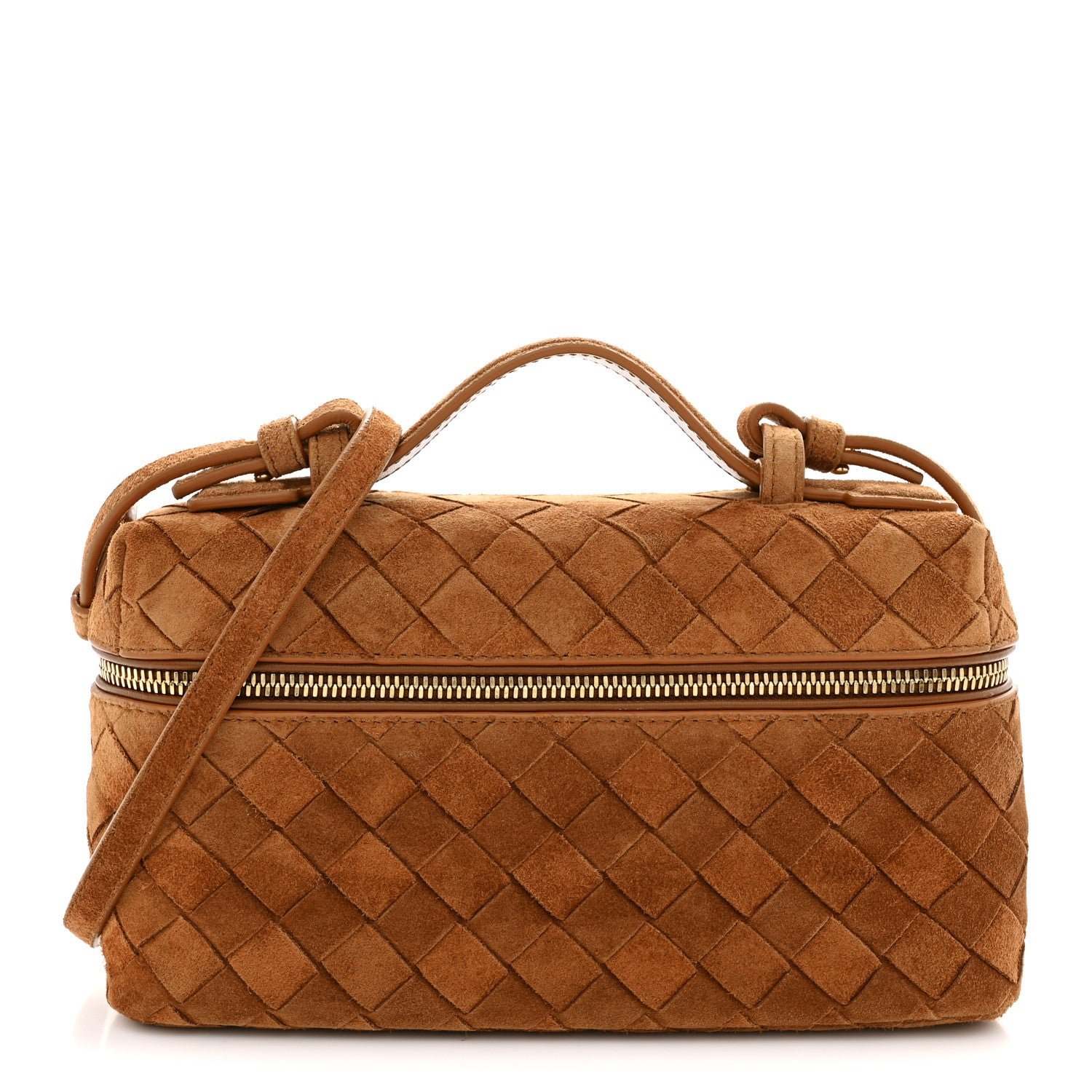 Bottega Veneta Suede Intrecciato Bang Bang Vanity Case Amber