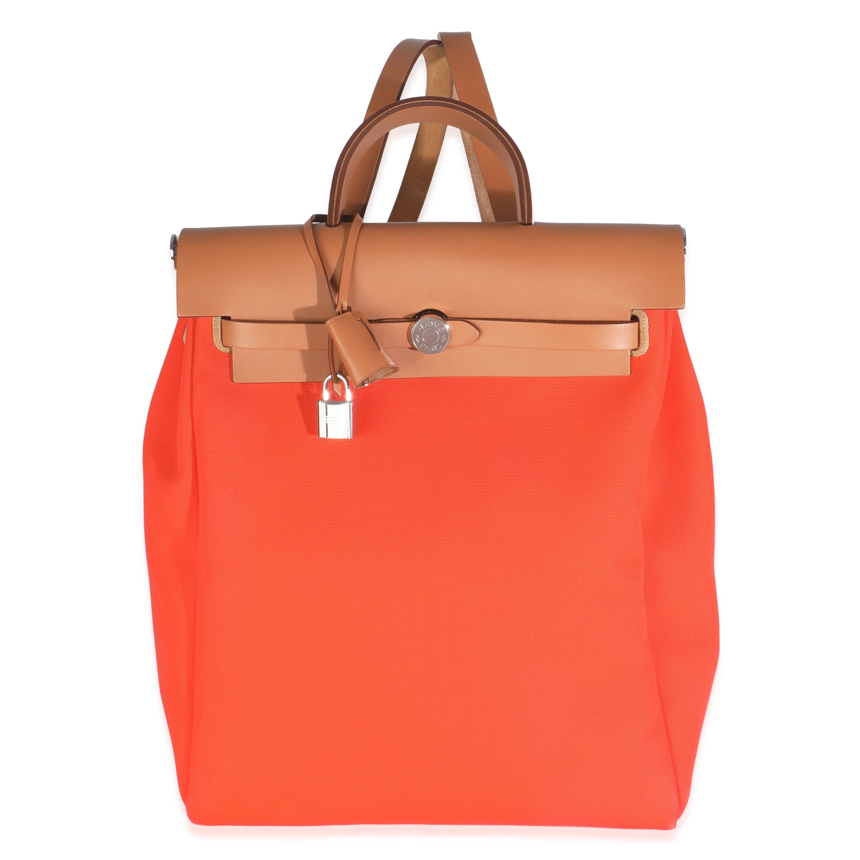 Hermes Orange Mecano Fauve Military Toile Vache Hunter Herbag Backpack