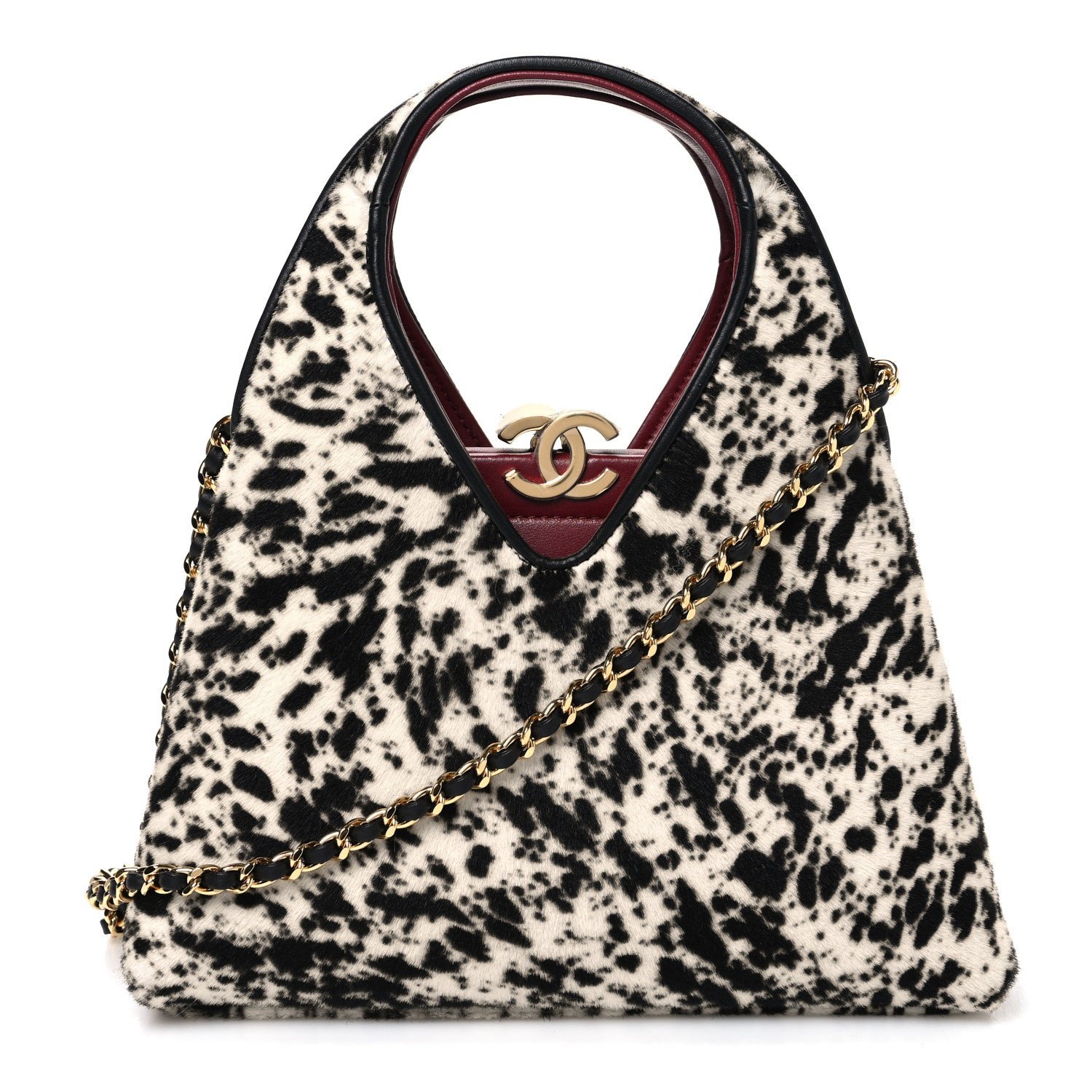Chanel Pony Hair Printed Chic Lady Small Shopping Tote White Black