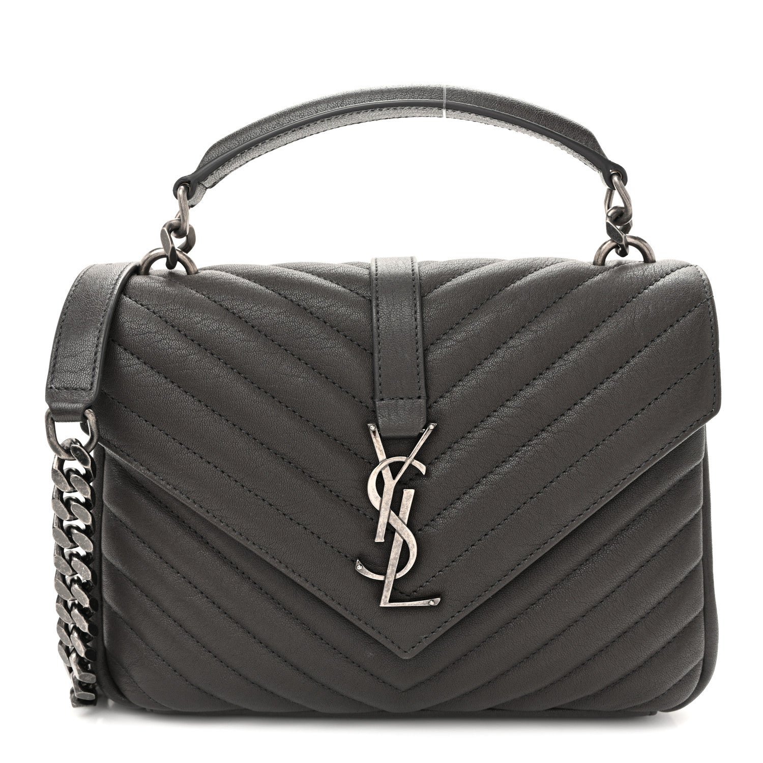 Saint Laurent Sheepskin Matelasse Chevron Monogram Medium College Bag Asphalt