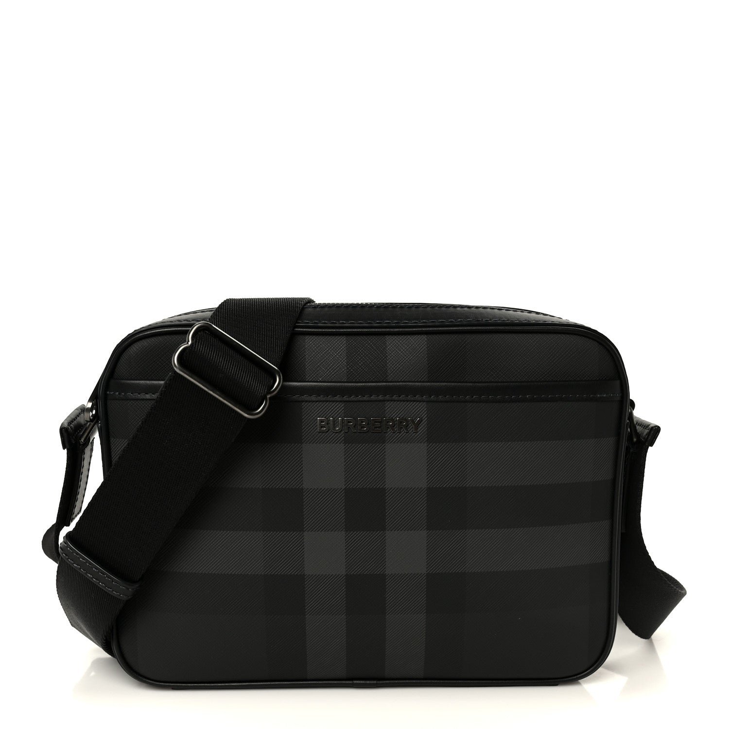 Burberry Coated Canvas Calfskin Check Muswell Bag Charcoal