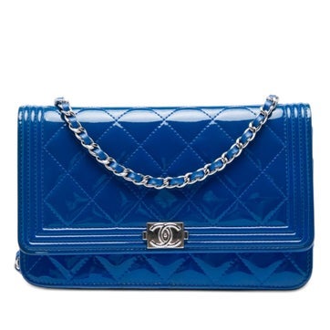 Quilted Patent Boy Wallet on Chain
