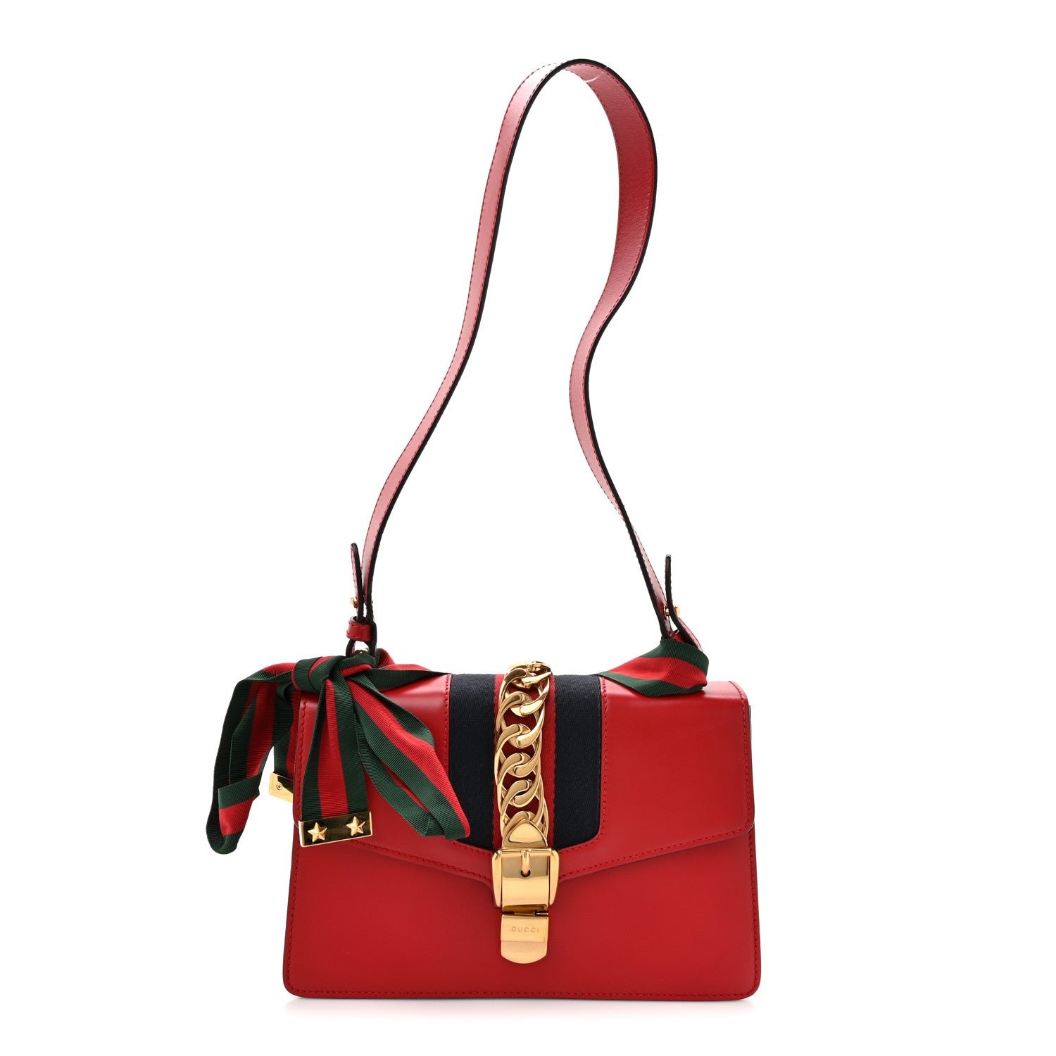 Gucci Gucci Calfskin Small Sylvie Shoulder Bag Hibiscus Red