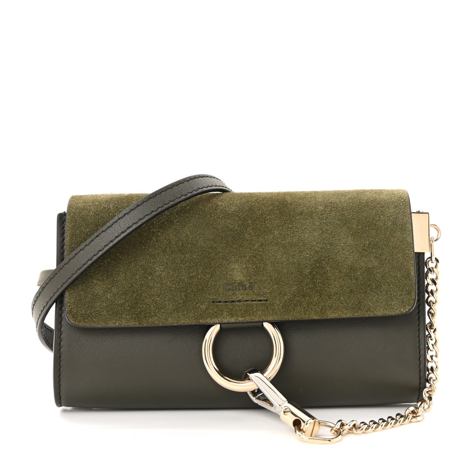 Chloe Chloe Suede Calfskin Mini Faye Shoulder Bag Deep Forest