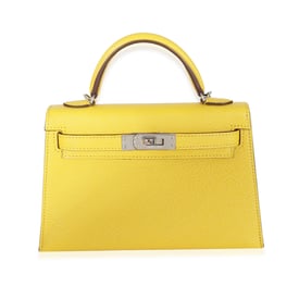 Hermes Hermès Jaune De Naples Beton Verso Chevre Mysore Mini Sellier II Kelly 20 PHW 