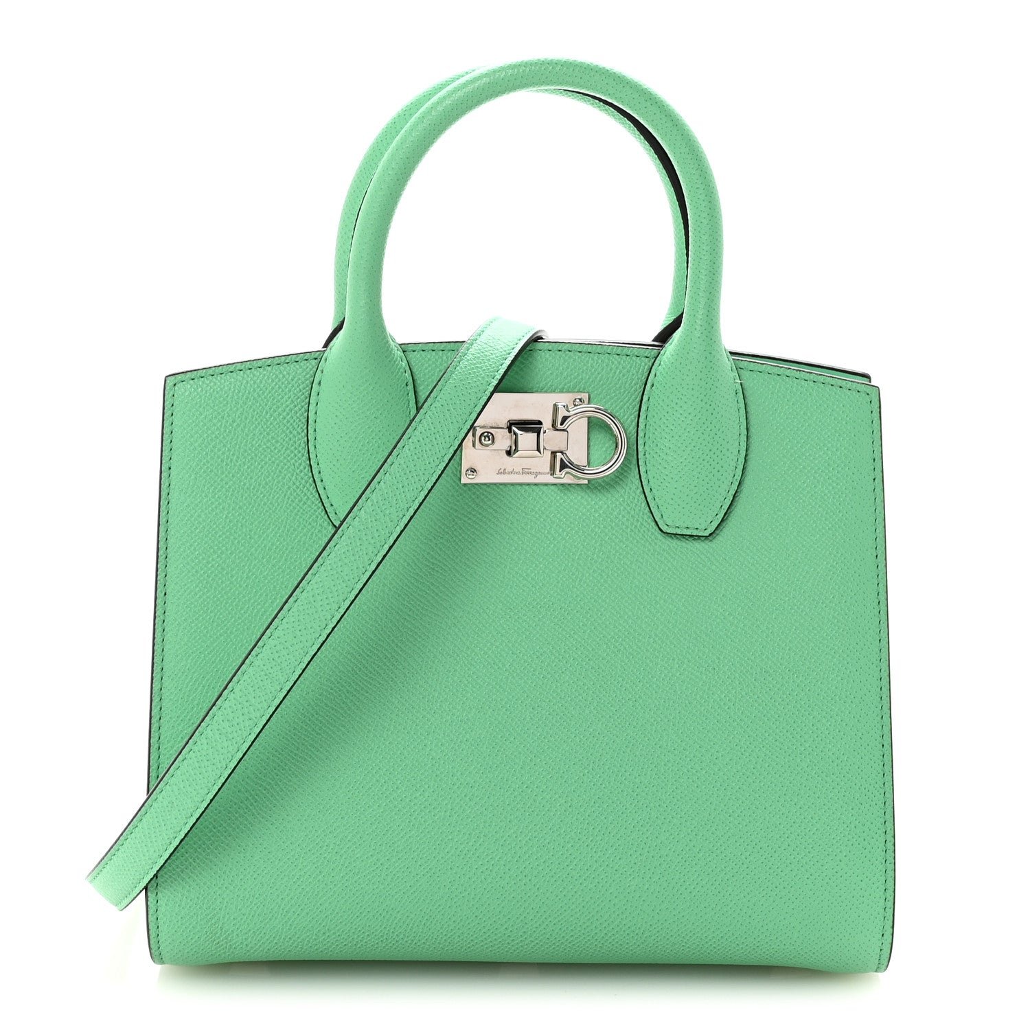 Salvatore Ferragamo Hammered Calfskin Small The Studio Box Bag Fresh Mint