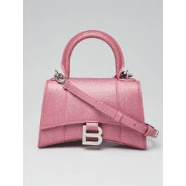 Balenciaga Balenciaga Sweet Pink Metallic Coated Canvas Hourglass XS Top Handle Bag