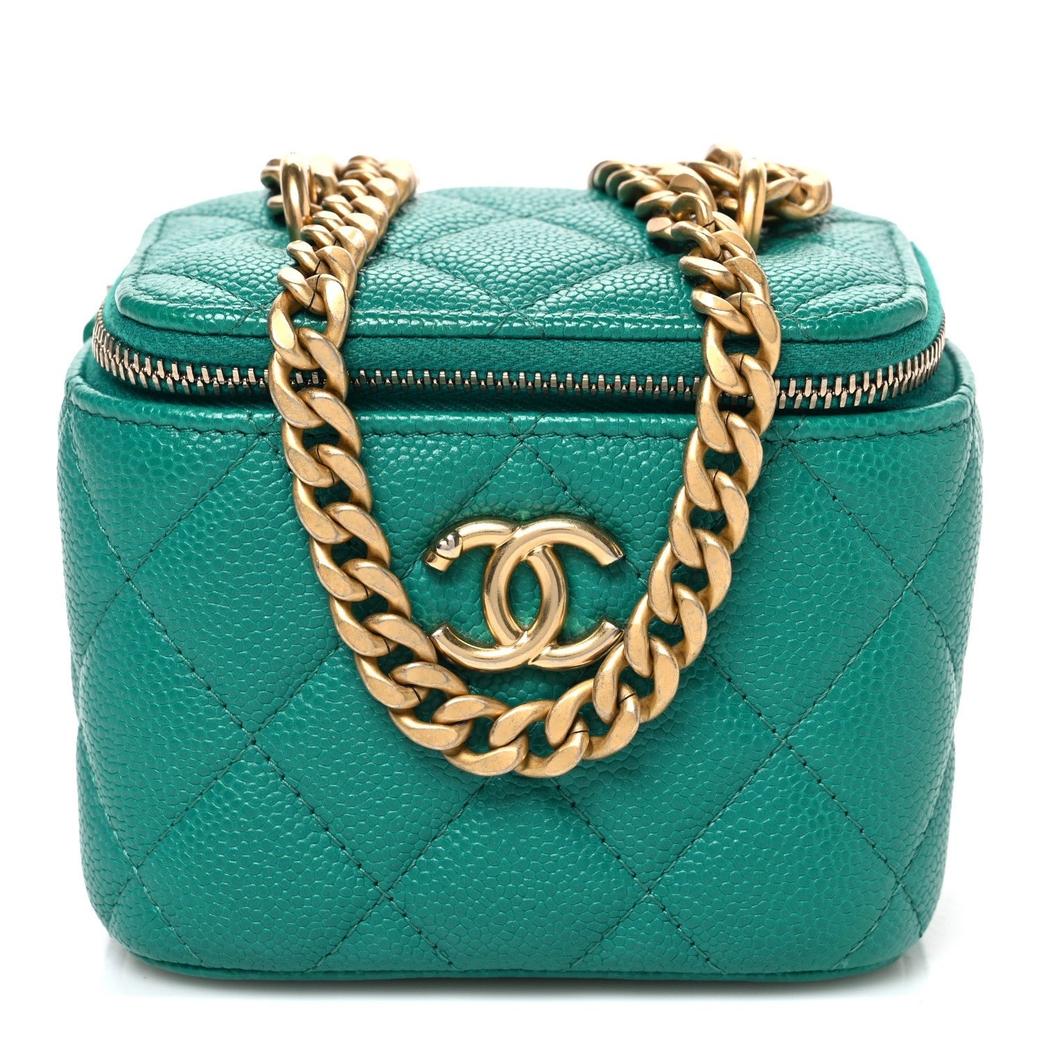 Chanel Caviar Quilted Sweetheart Mini Vanity Case Green