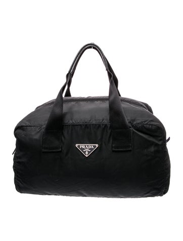 Prada Enameled Metal Triangle Weekender Bag