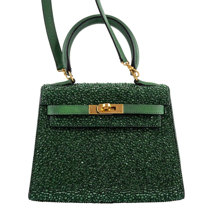 Hermes Vintage Hermès Emerald Kelly of Oz 20cm with Swarovski Crystals Epsom Gold Hardware