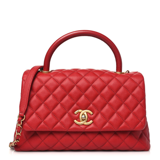 Chanel Caviar Lizard Embossed Quilted Small Coco Handle Flap Red