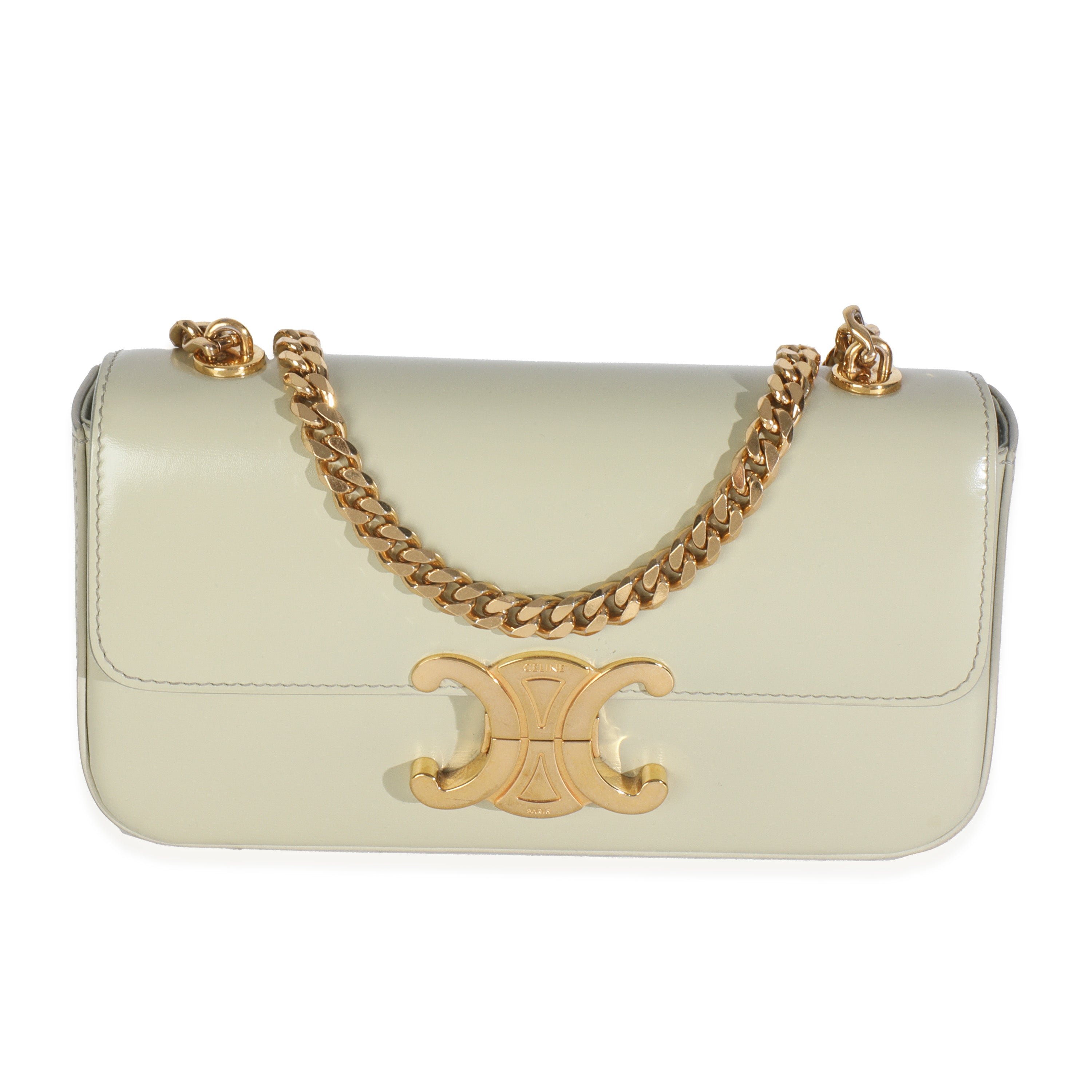 Celine Almond Green Shiny Calfskin Triomphe Chain Shoulder Bag