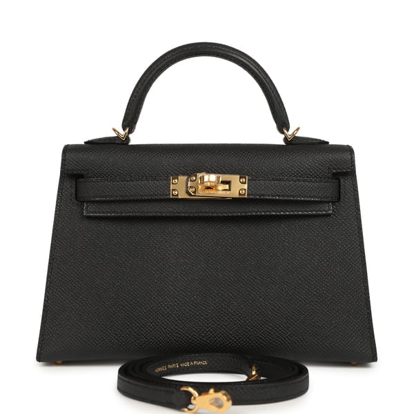 Hermes Kelly Sellier 20 Black Epsom Gold Hardware