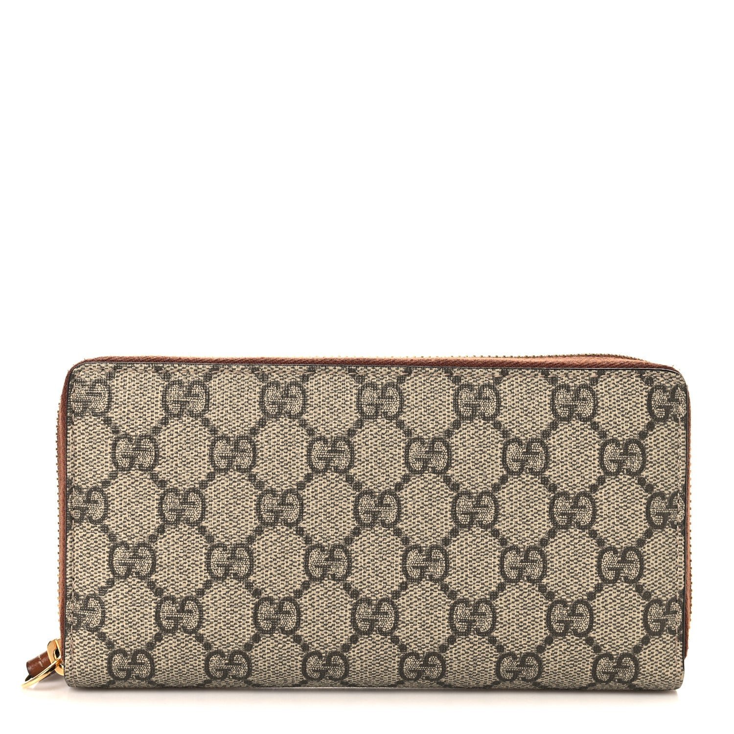 Gucci GG Supreme Monogram Cuoio Toscano Zip Around Wallet Beige Ebony Cuir