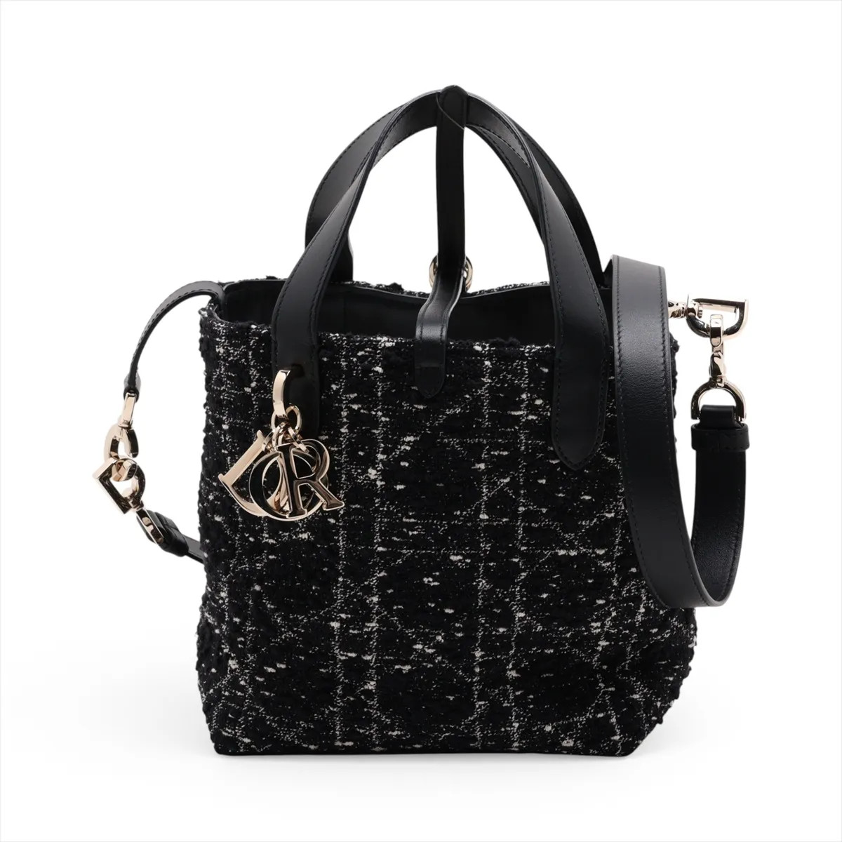 Christian Dior macros Cannage Toujour Small Tweed x Leather Hand bag Black