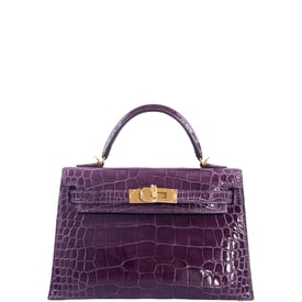 Hermes Hermès Mini Kelly 20 Cassis Shiny Alligator Gold Hardware