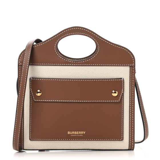 Burberry Smooth Calfskin Canvas Two Tone Micro Pocket Bag Malt Brown Tan