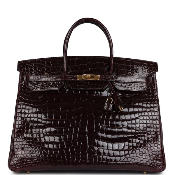 Hermes Pre-owned Hermes Birkin 40 Bordeaux Shiny Porosus Crocodile Gold Hardware