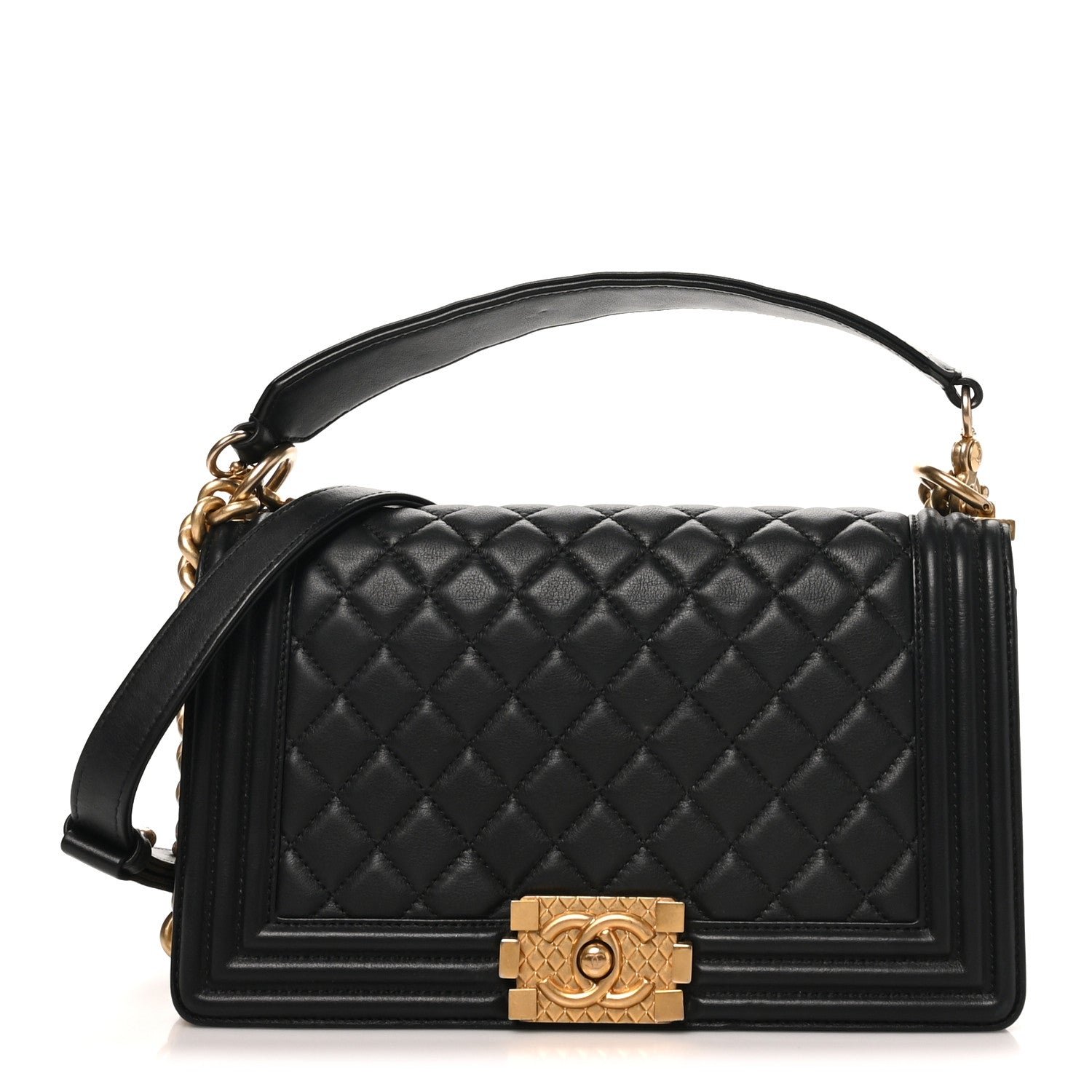 Chanel Calfskin Medium Boy Logo Top Handle Flap Black Black