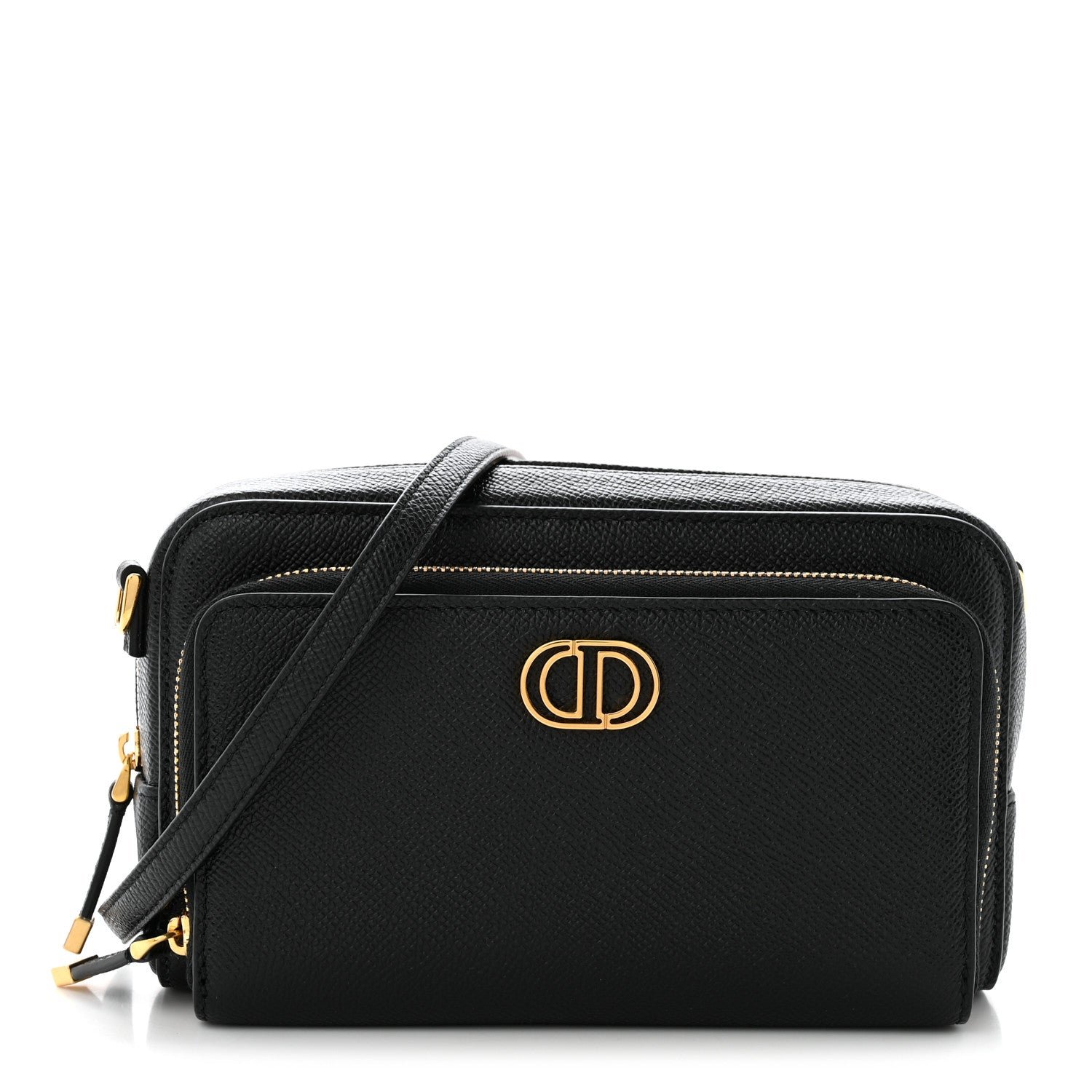 Christian Dior Grained Calfskin Caro Double Pouch Black