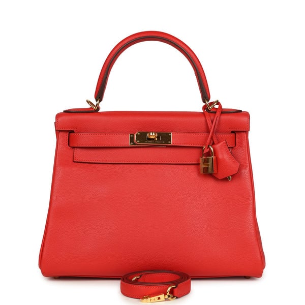Hermes Pre-owned Hermes Kelly Retourne 28 Rouge Tomate Evercolor Gold Hardware