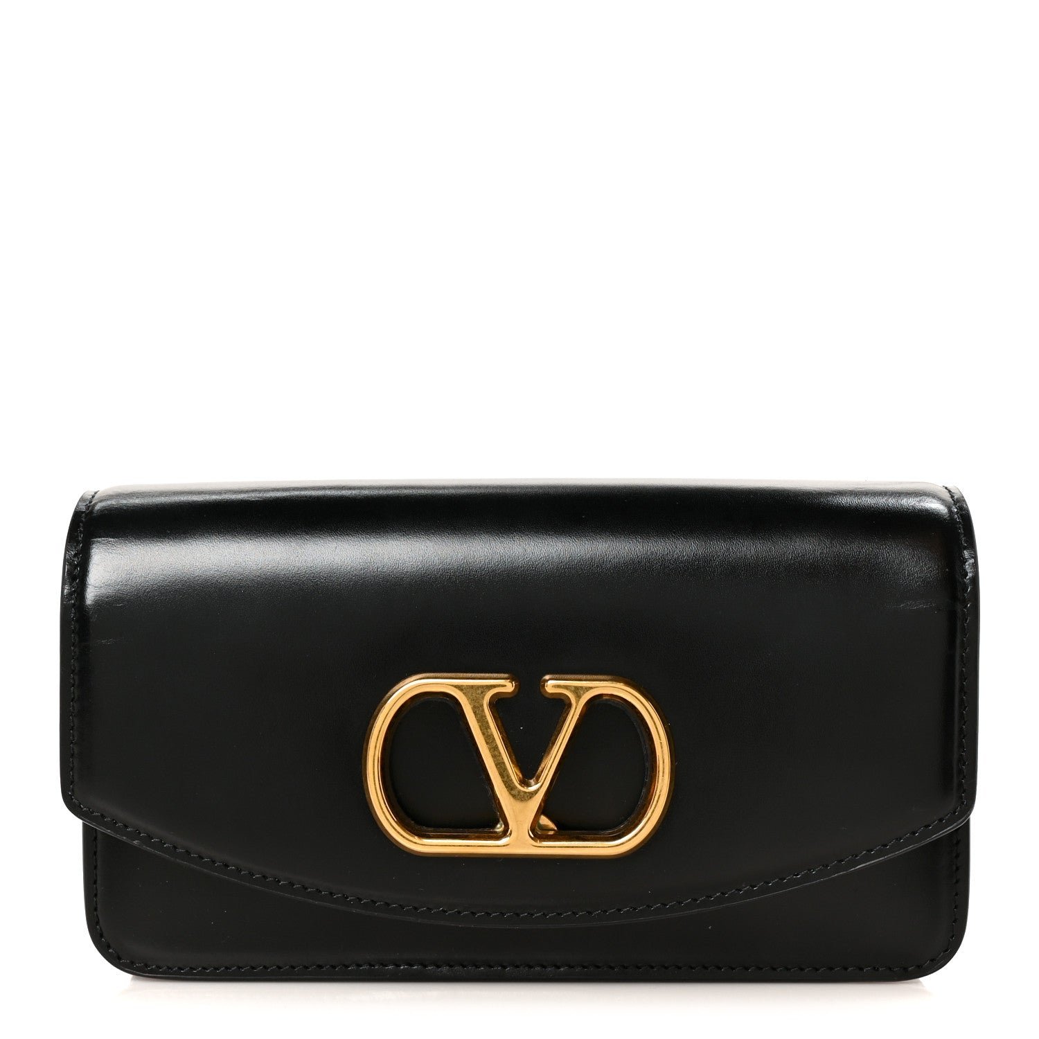 Valentino Garavani Shiny Calfskin Vlogo Small Shoulder Bag Black