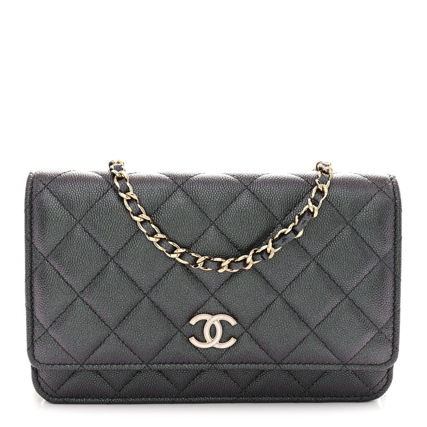 Chanel Iridescent Caviar Quilted Wallet on Chain WOC Dark Blue